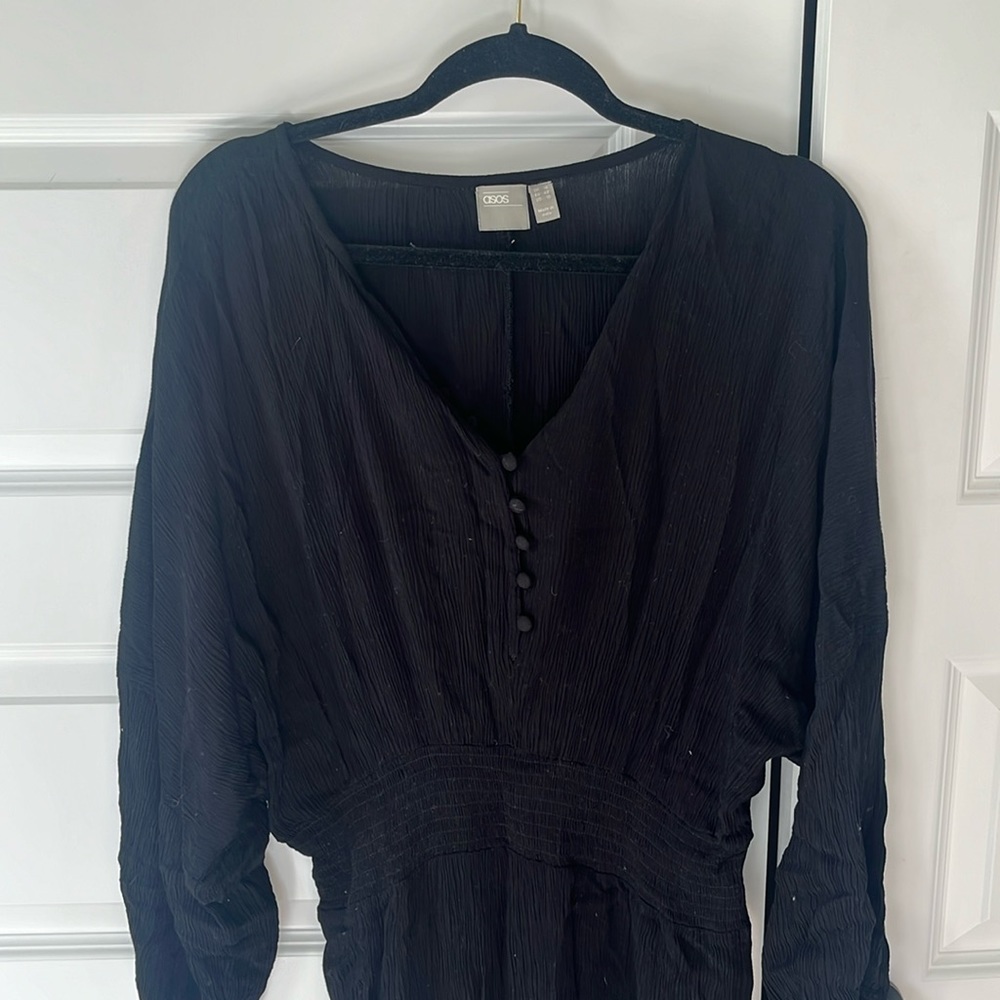 ASOS Black Button Front Tie Sleeve Dress - size 10